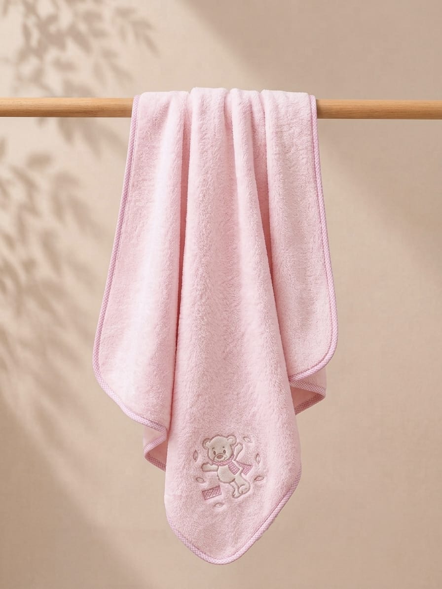 0265 Ayıcık Nakışlı Peluş Battaniye- Pembe