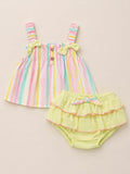T0330 Çizgili Coton Kız Bebek 2'li Takım