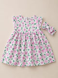 T0319 Limon Desen Bandanalı Coton Elbise