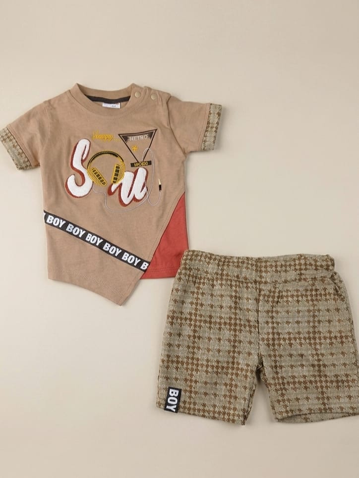 T0321 Boy Tarz Penye Şortlu Takım
