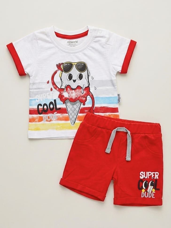 T0344 Cool Dondurma Baskılı Şortlu Takım