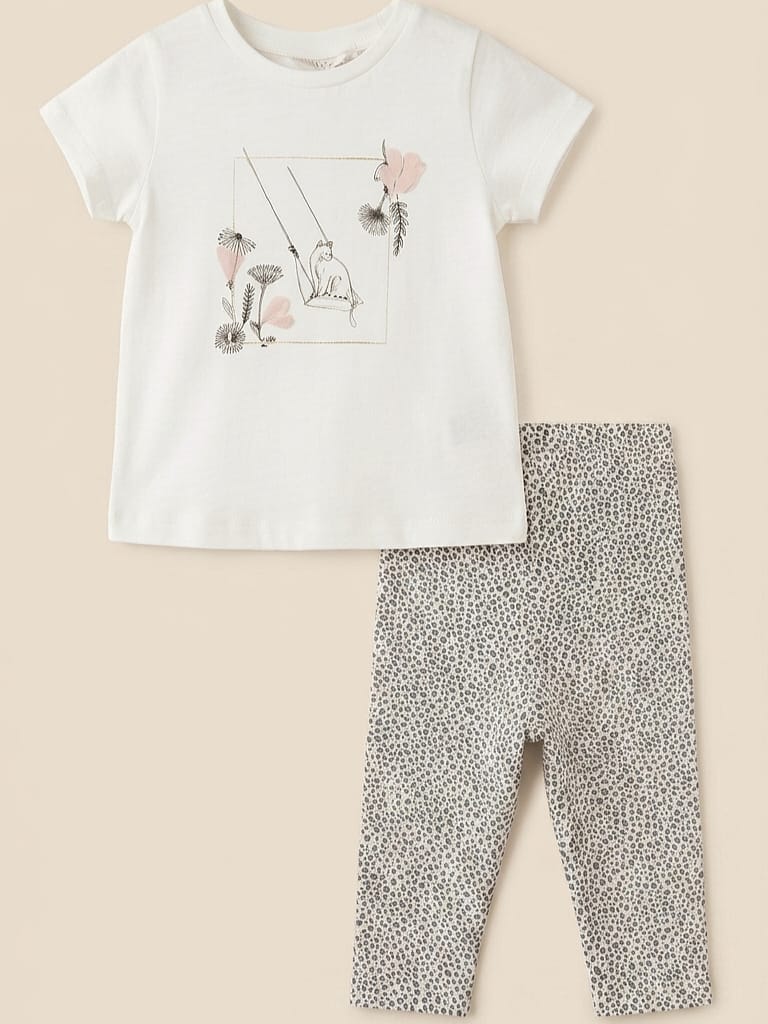 T0348 Kız Bebek Taytlı Penye Takım