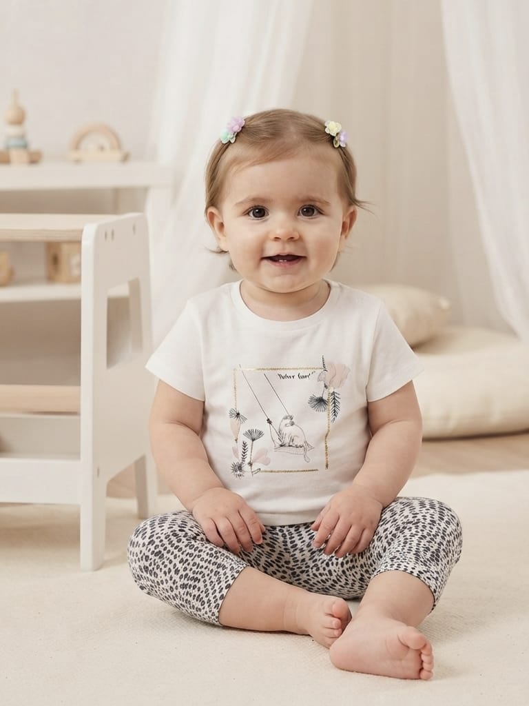 T0348 Kız Bebek Taytlı Penye Takım
