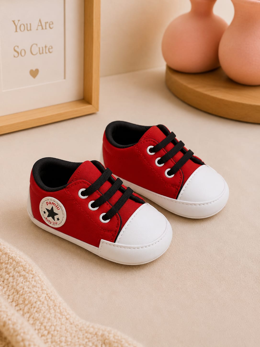 6038 Düz Renk Converse Patik Ayakkabı - Kırmızı