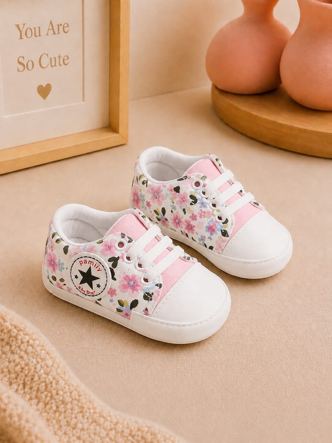 6040 Çiçek Detaylı Converse Kız Patik Ayakkabı - Pembe