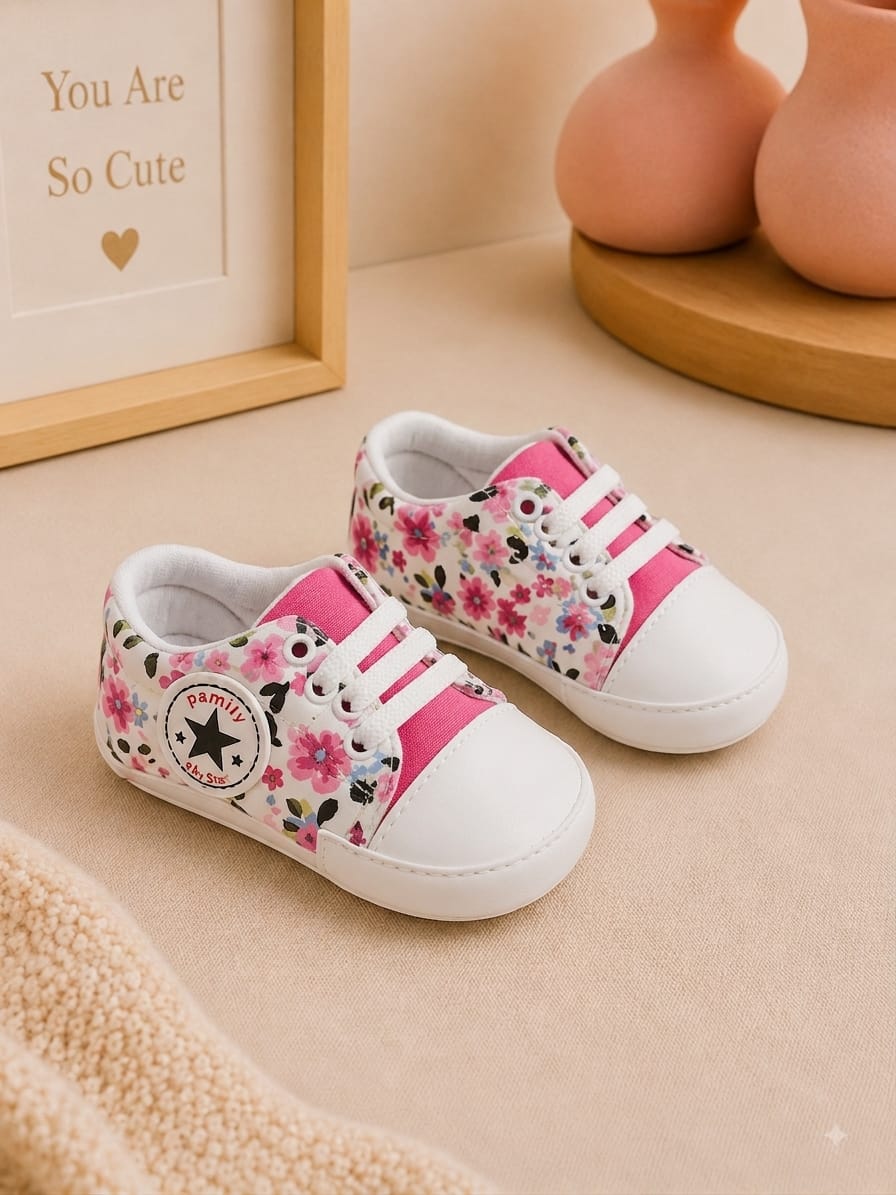 6040 Çiçek Detaylı Converse Kız Patik Ayakkabı - Fuşya