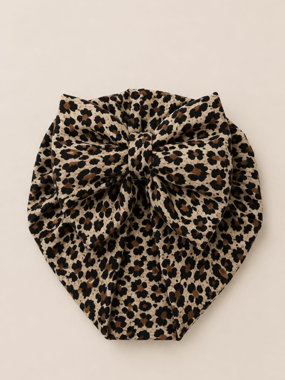 0421 Leopar Fiyonklu Penye Şapka
