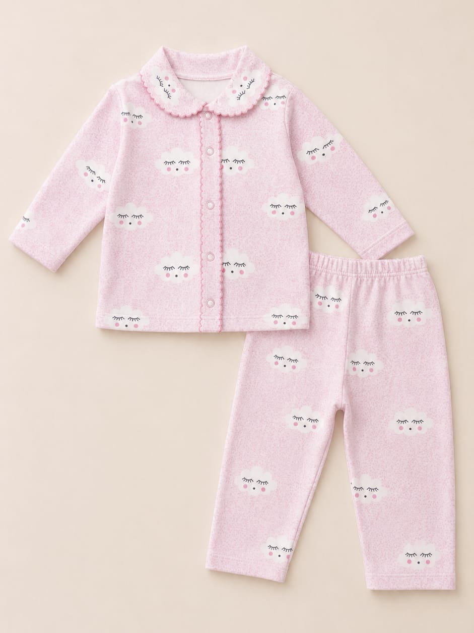 1667 Bulut Oyalı Yakalı Önden Çıtçıtlı Pijama Takım