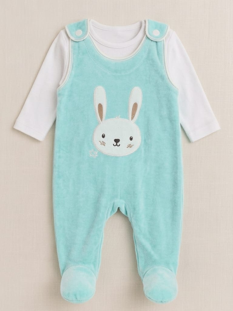 8156 Tavşan Baskılı Body'li Salopet Tulum - Mint Yeşil