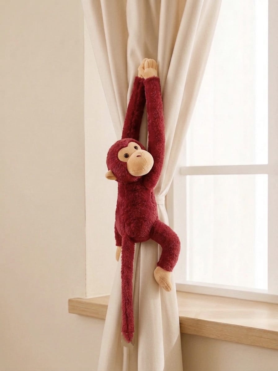 Peluş Elleri Cırtlı Sarılan Maymun - Bordo