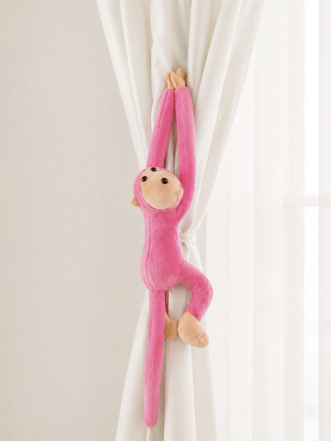 Peluş Elleri Cırtlı Sarılan Maymun - Pembe