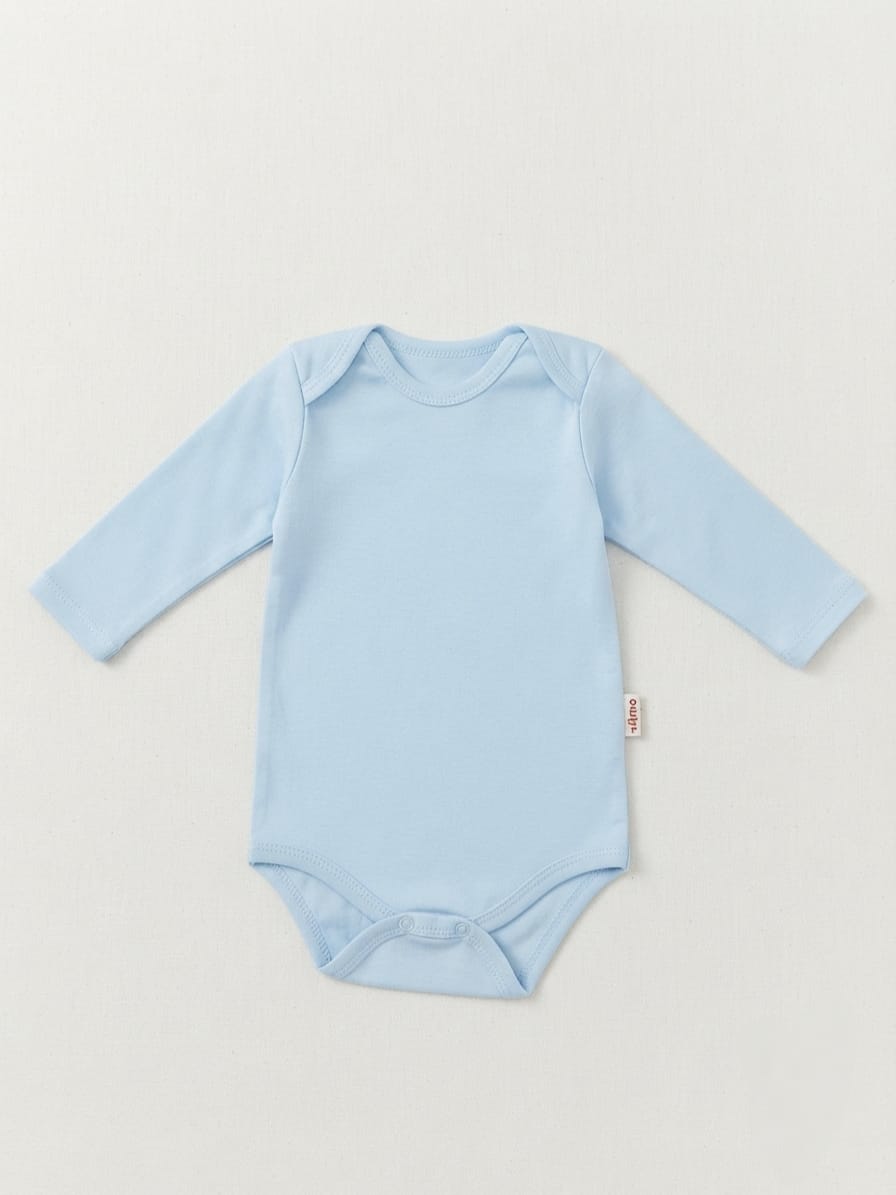 T2587 Düz Renk Penye Uzun Kol Çıtçıtlı Body - Mavi
