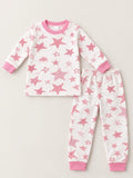 1013 Yıldız Desen Raporlu Penye Pijama Takımı - Pembe