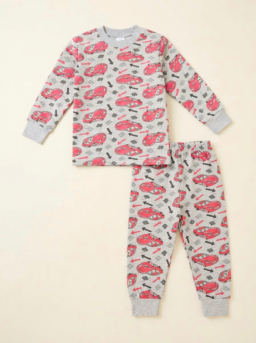 1014 Araba Desen Penye Pijama Takımı
