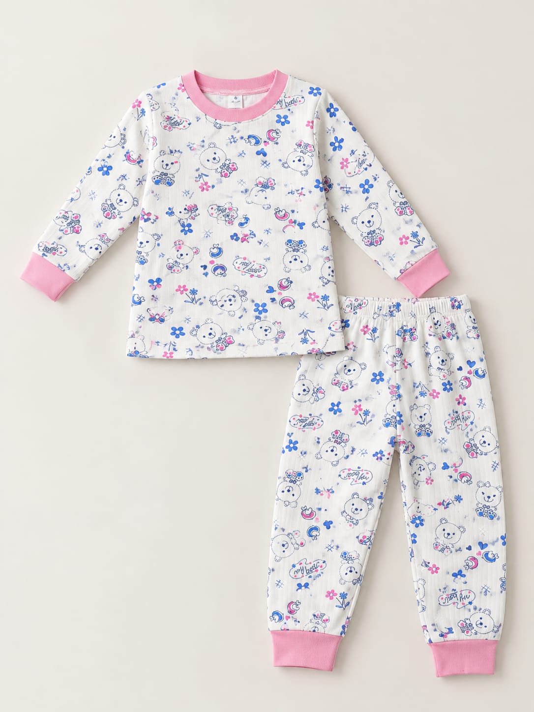1015 Tavşancık Desen Raporlu Penye Pijama Takımı