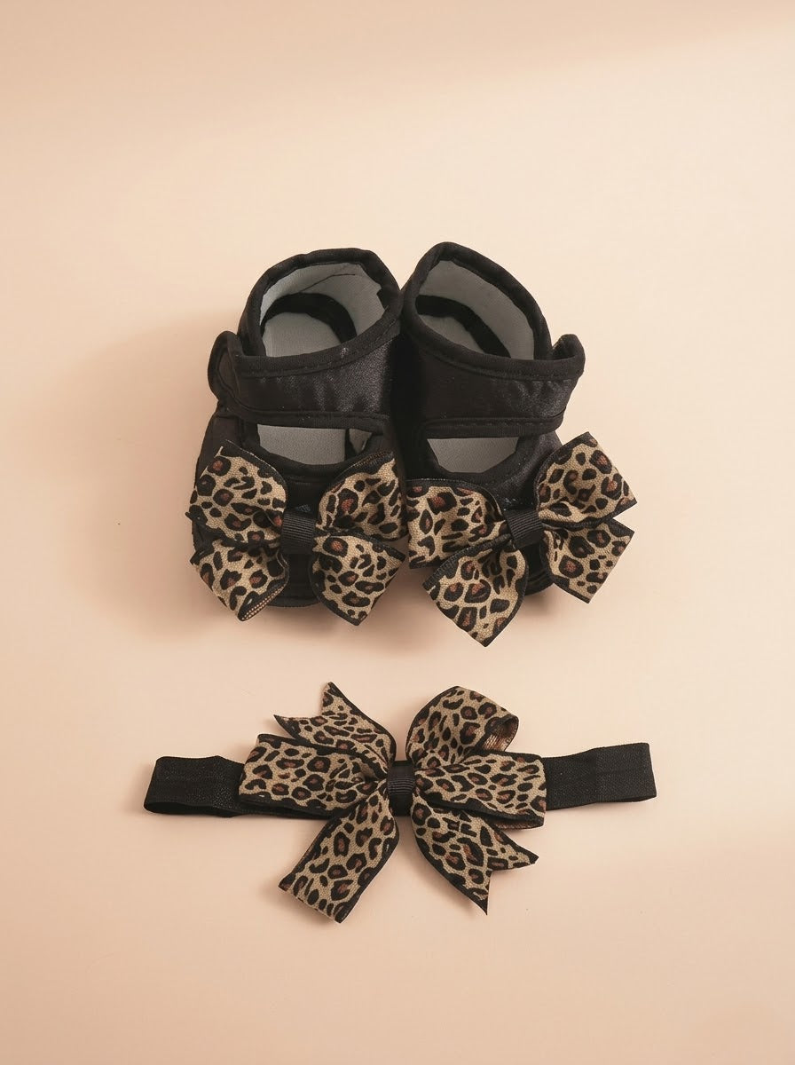 0465 Leopar Fiyonk Detay Bandana Patik Seti