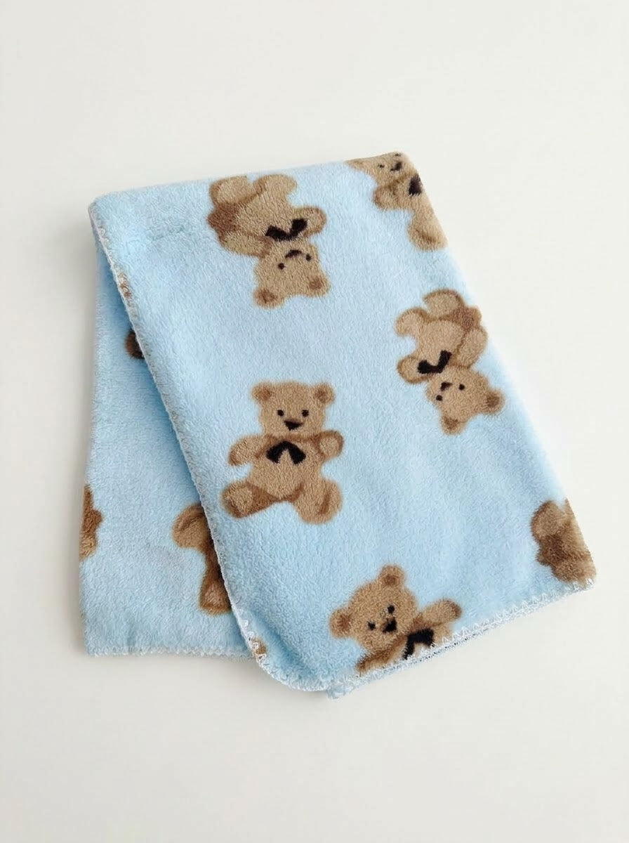 0279 Bebitof Ayıcık Desenli Peluş Welsoft Battaniye - Mavi