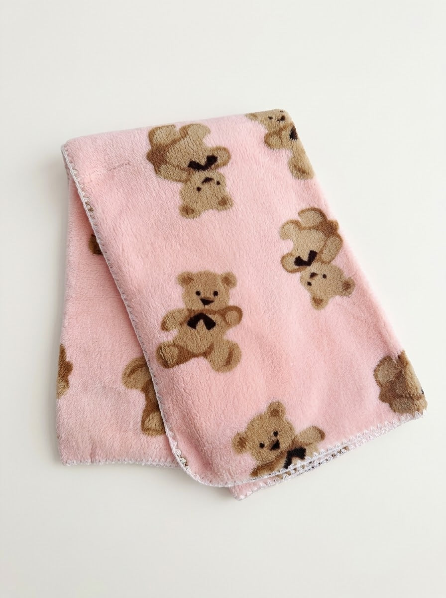 0279 Bebitof Ayıcık Desenli Peluş Welsoft Battaniye - Pembe