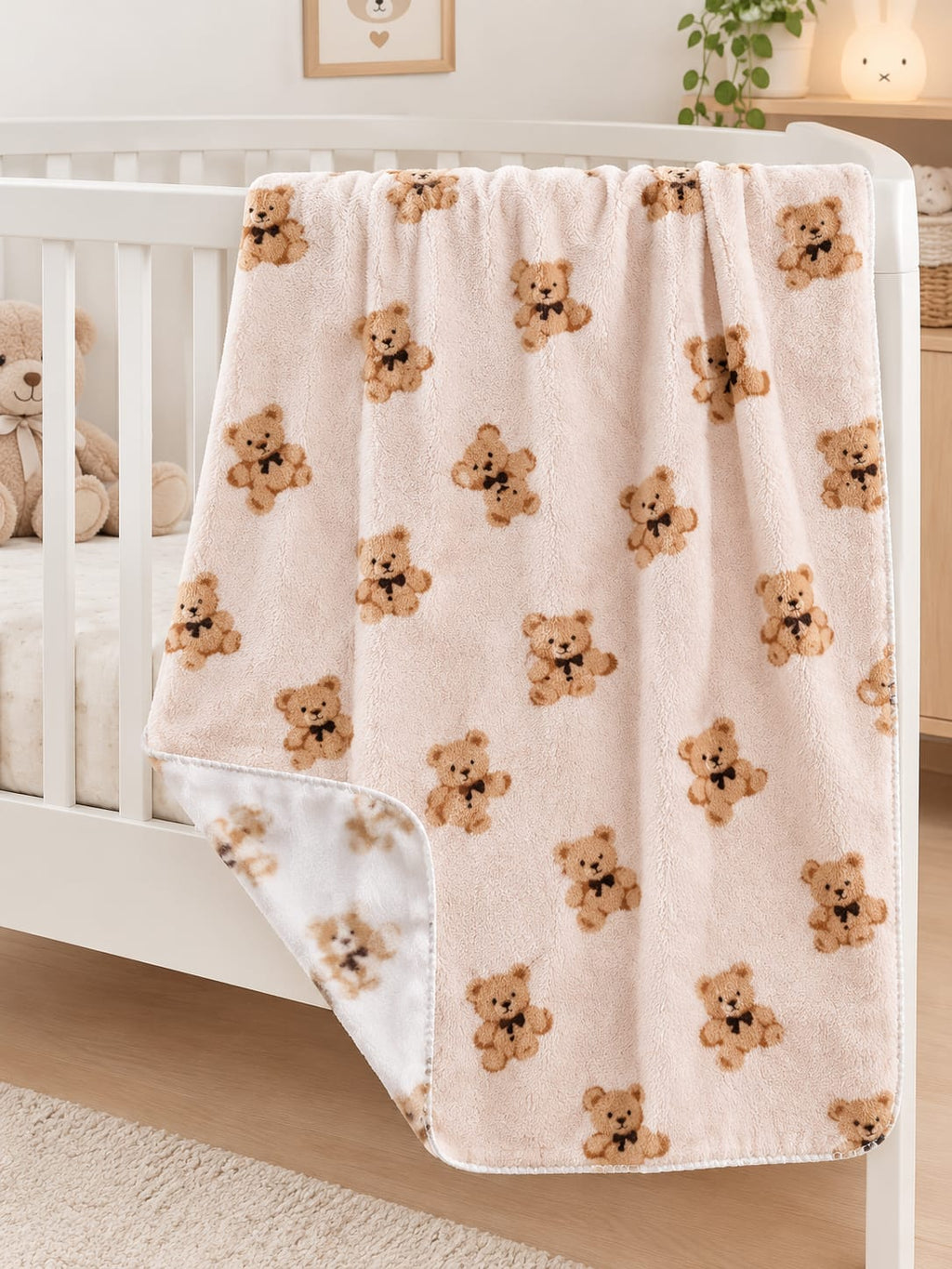 0279 Bebitof Ayıcık Desenli Peluş Welsoft Battaniye - Füme