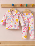 1019 Çiçek Gökkuşağı Desen Penye Mevsimlik Pijama Takımı