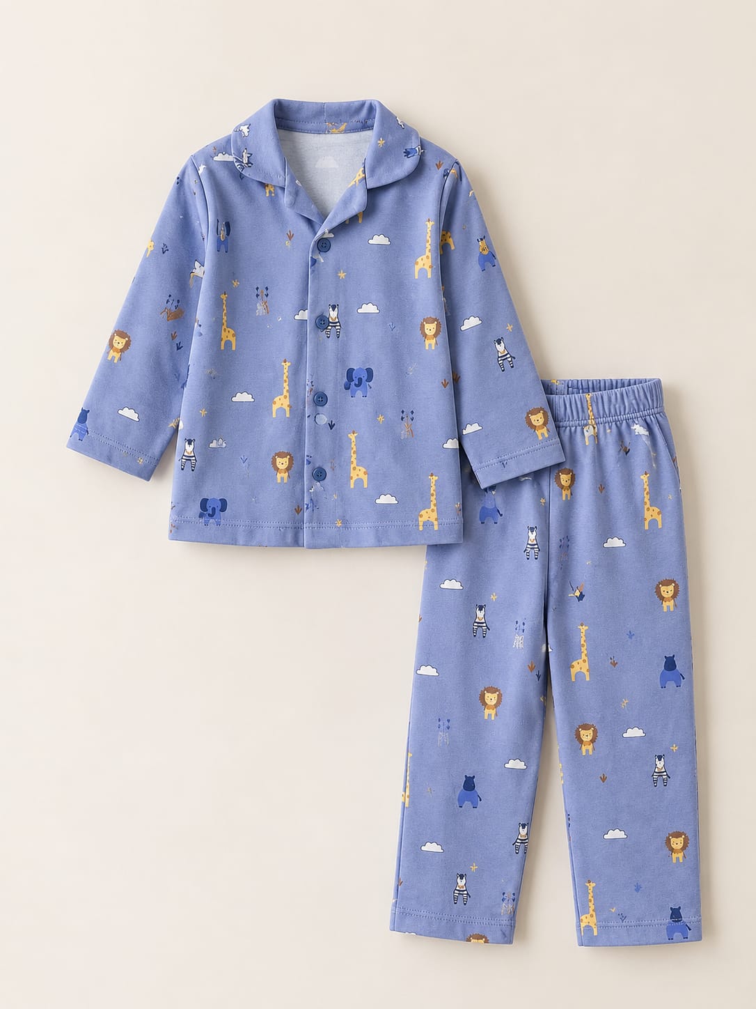 1020 Sevimli Hayvan Desenli Penye Mevsimlik Pijama Takımı
