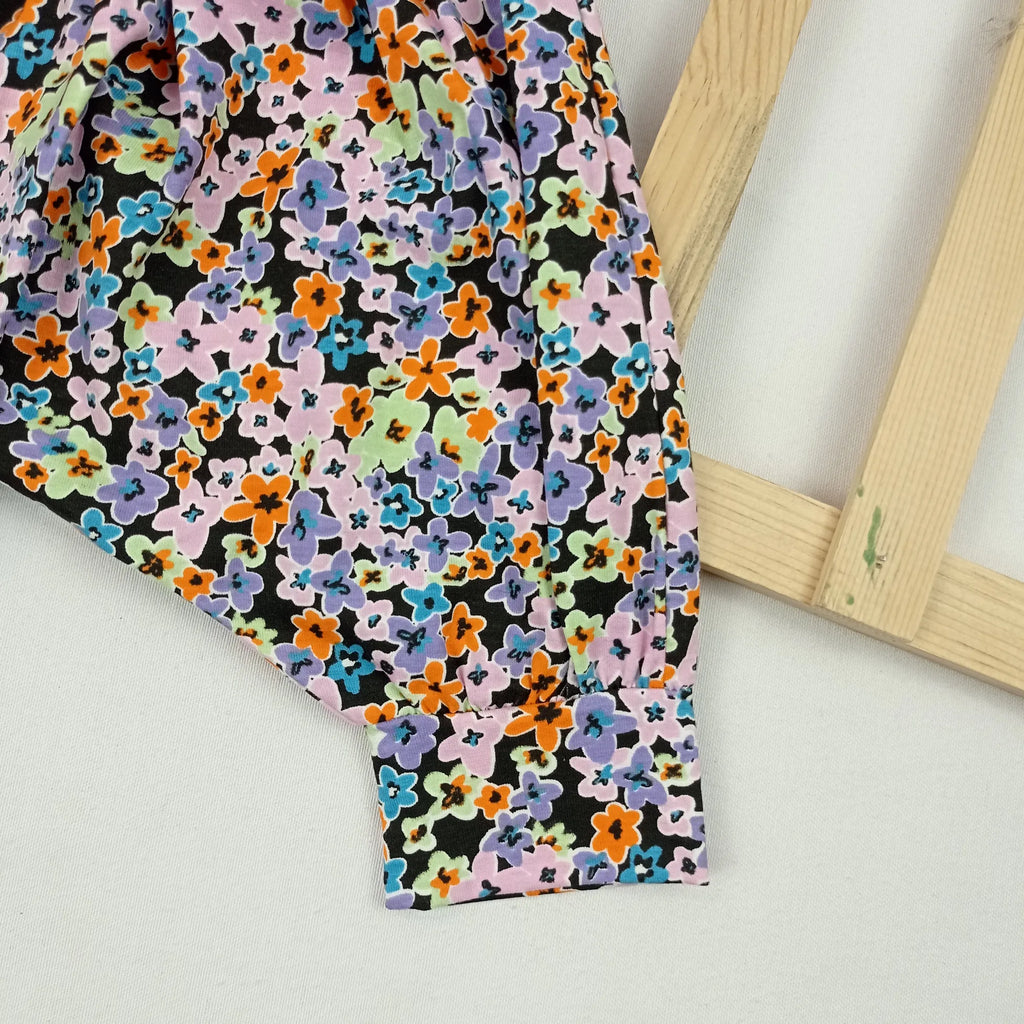 Kız Çocuk Şalvar Renkli Çiçek Desenli Rahat Kullanım Pamuk Kumaş  - 4