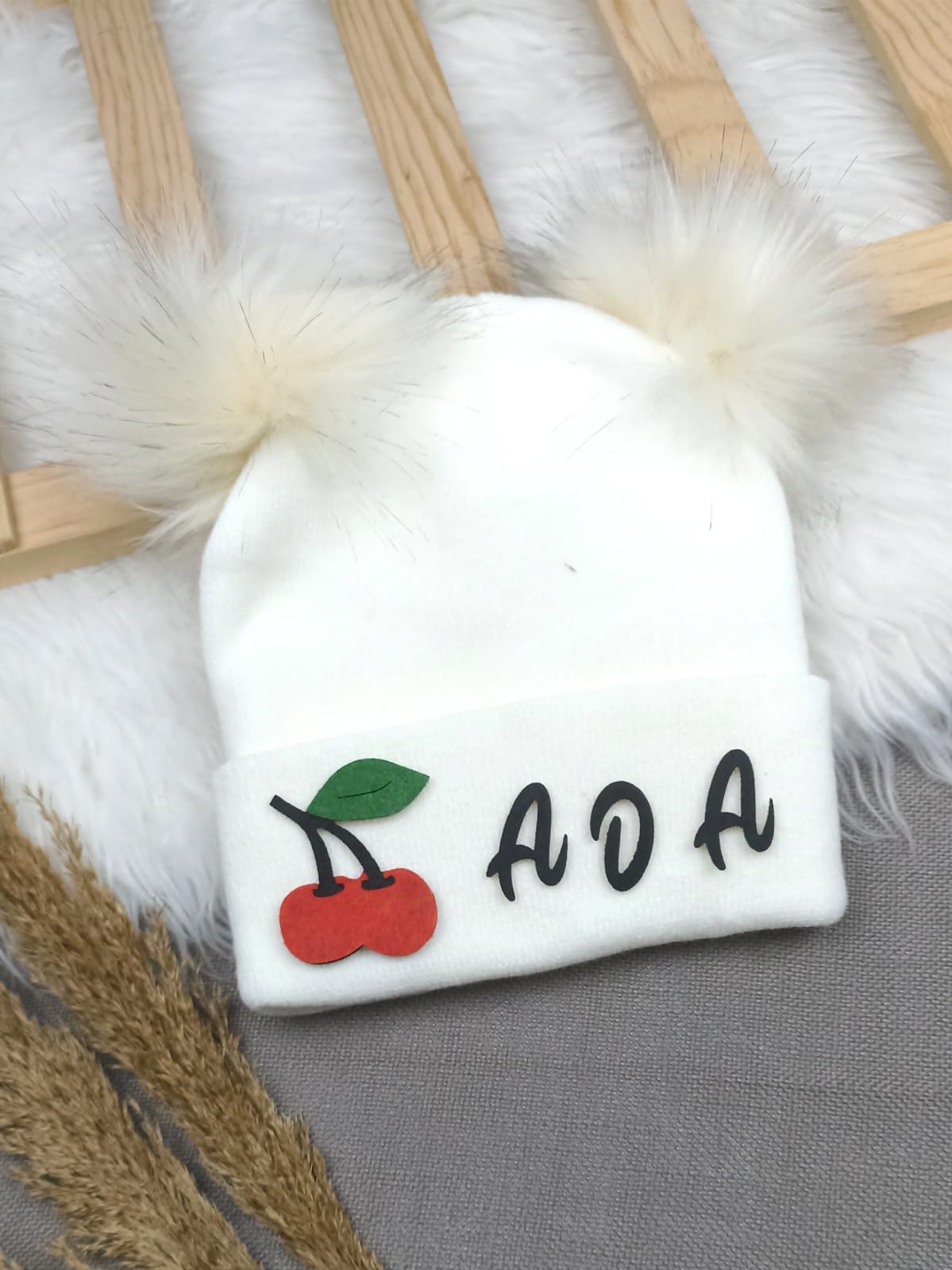 B0316 KREME KREM KIZ  İSME ÖZEL TRİKO BERE - 2