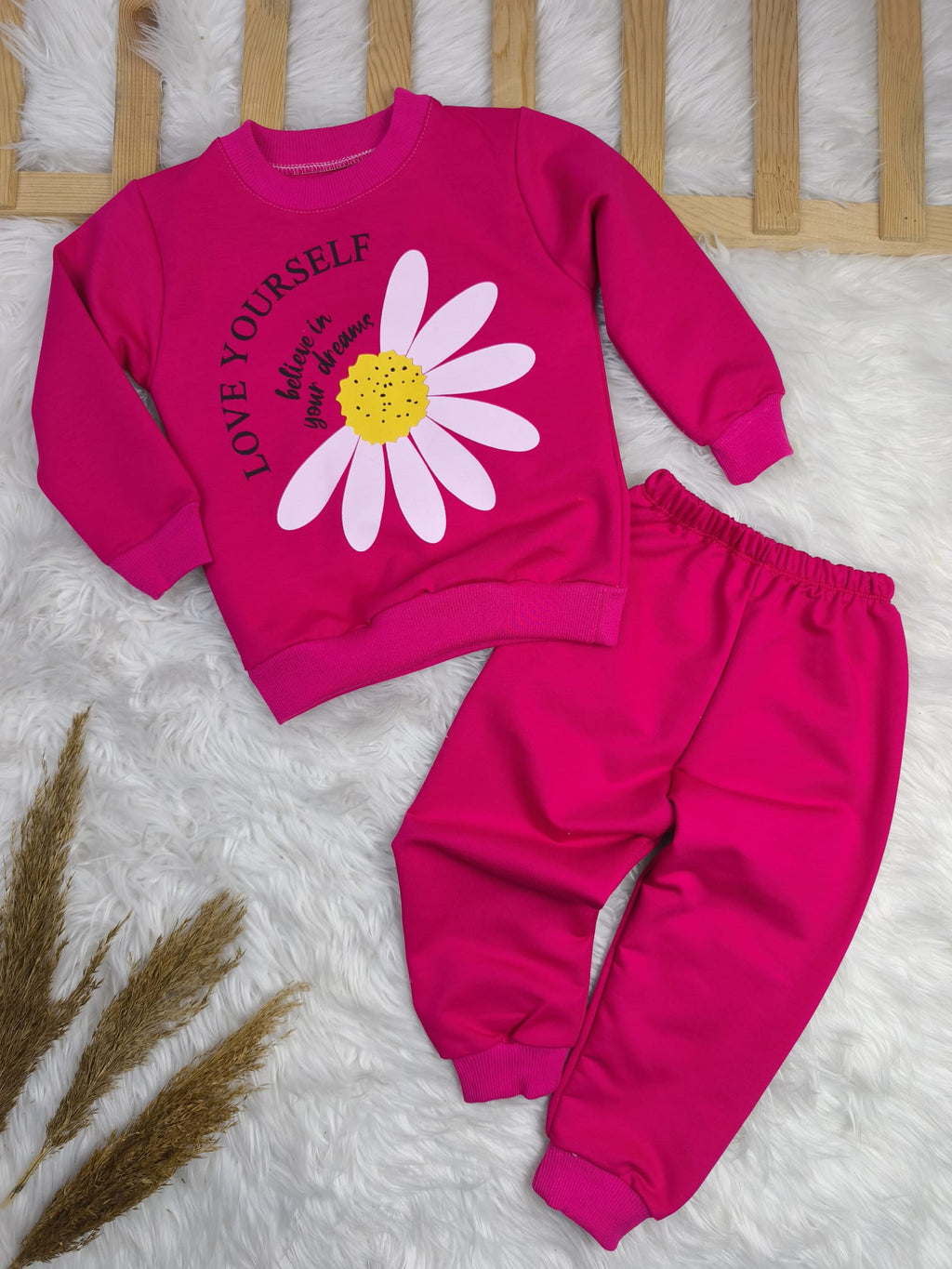 1902 PAPATYA BASKILI 2 İP PENYE MEVSİMLİK TAKIM  - Fuşya / 2-3 Yaş