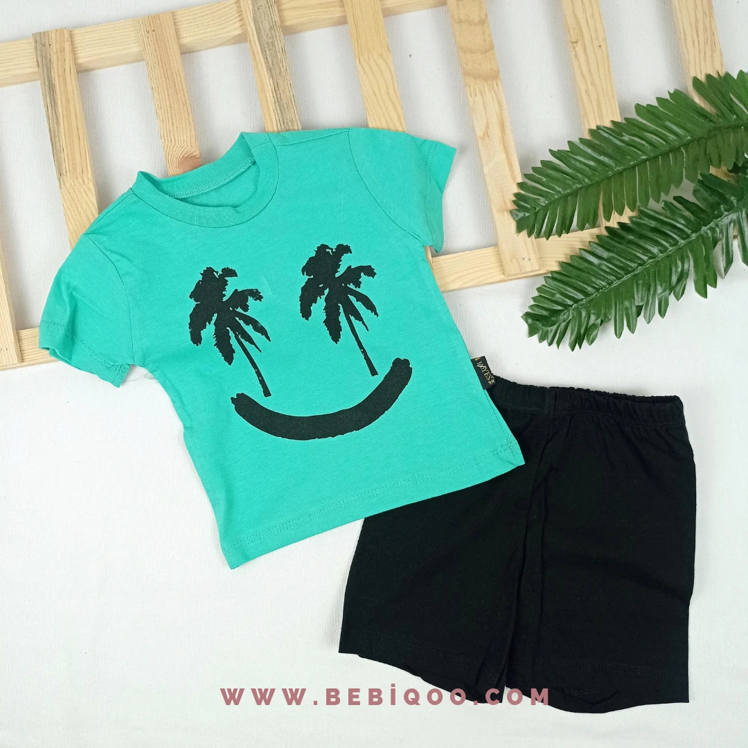 TKM-1968 Palmiye Baskılı Şortlu Takım  - Yeşil / 9