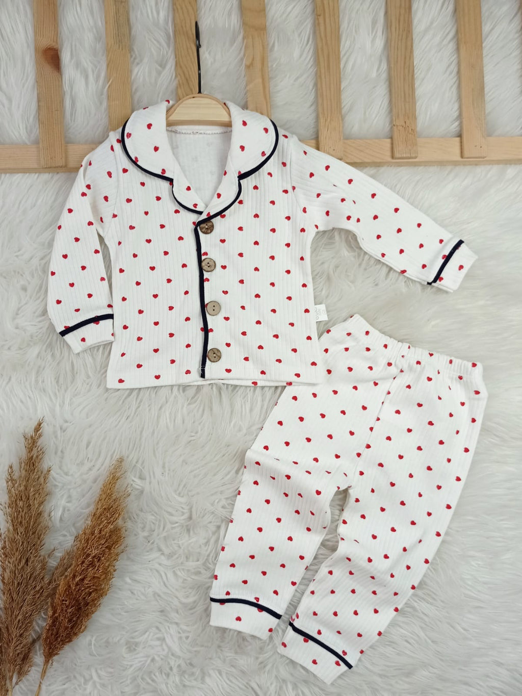 4457 KALP ÖNDEN DÜĞMELİ BİYELİ PİJAMA TAKIMI  - 2 Yaş