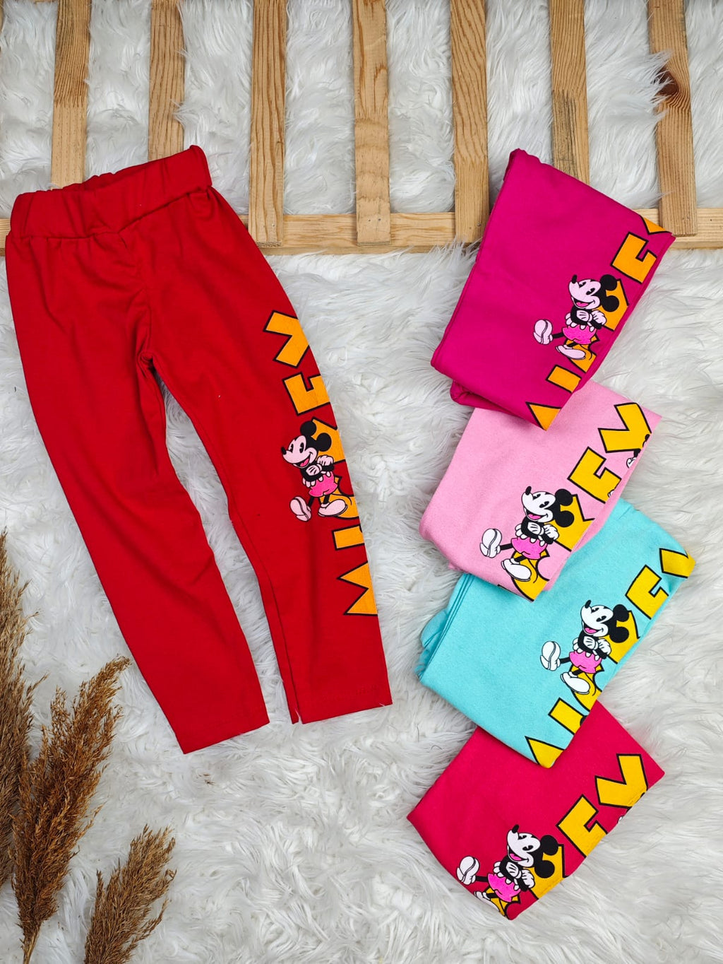 1050 MİCKEY YAZILI PENYE TAYT  - Kırmızı / 2-3 Yaş