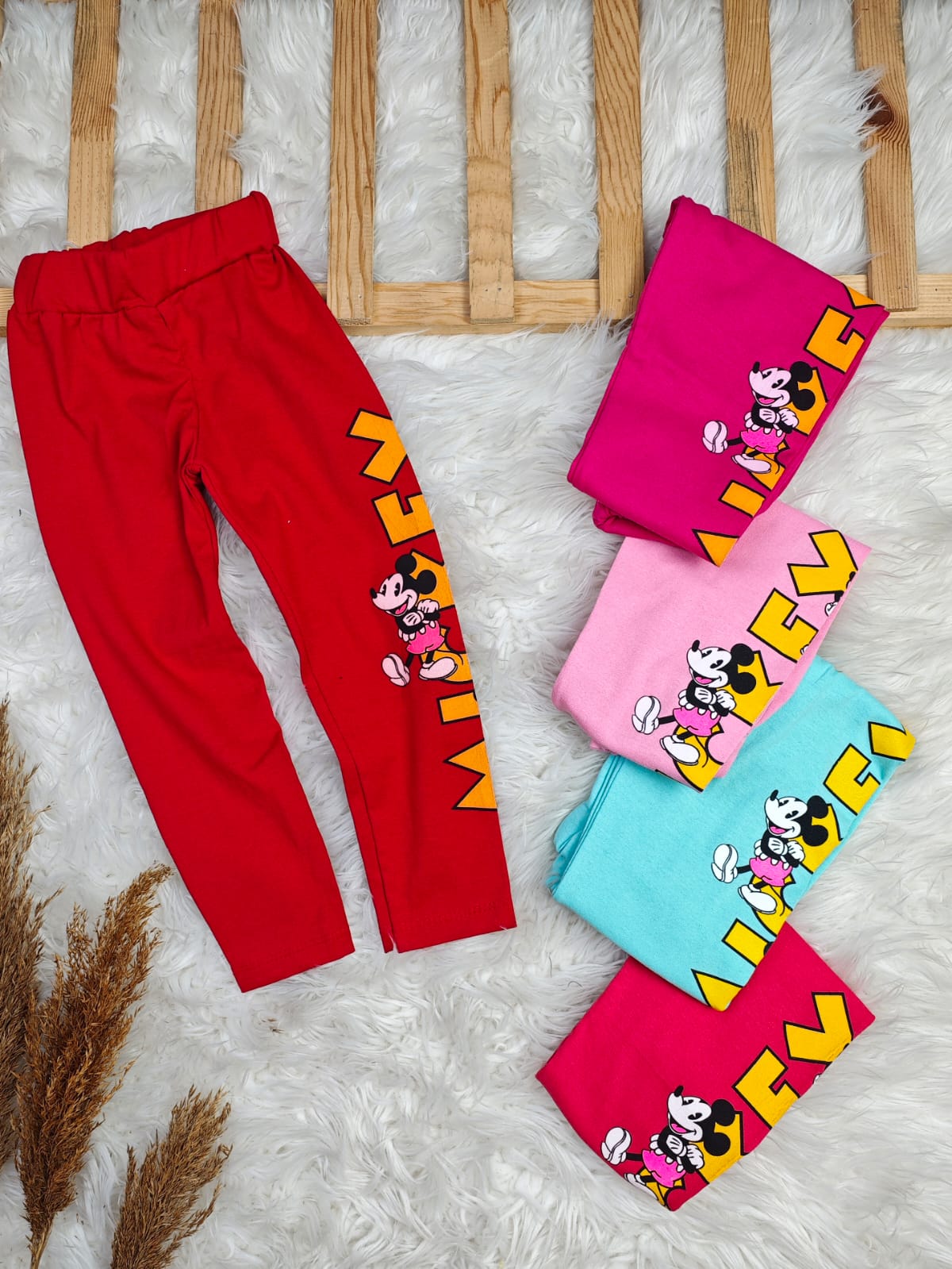 1050 MİCKEY YAZILI PENYE TAYT  - Kırmızı / 2-3 Yaş