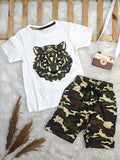 9182 KAMUFLAJ KAPLAN ŞORTLU TAKIM  - Beyaz / 5-6 Yaş