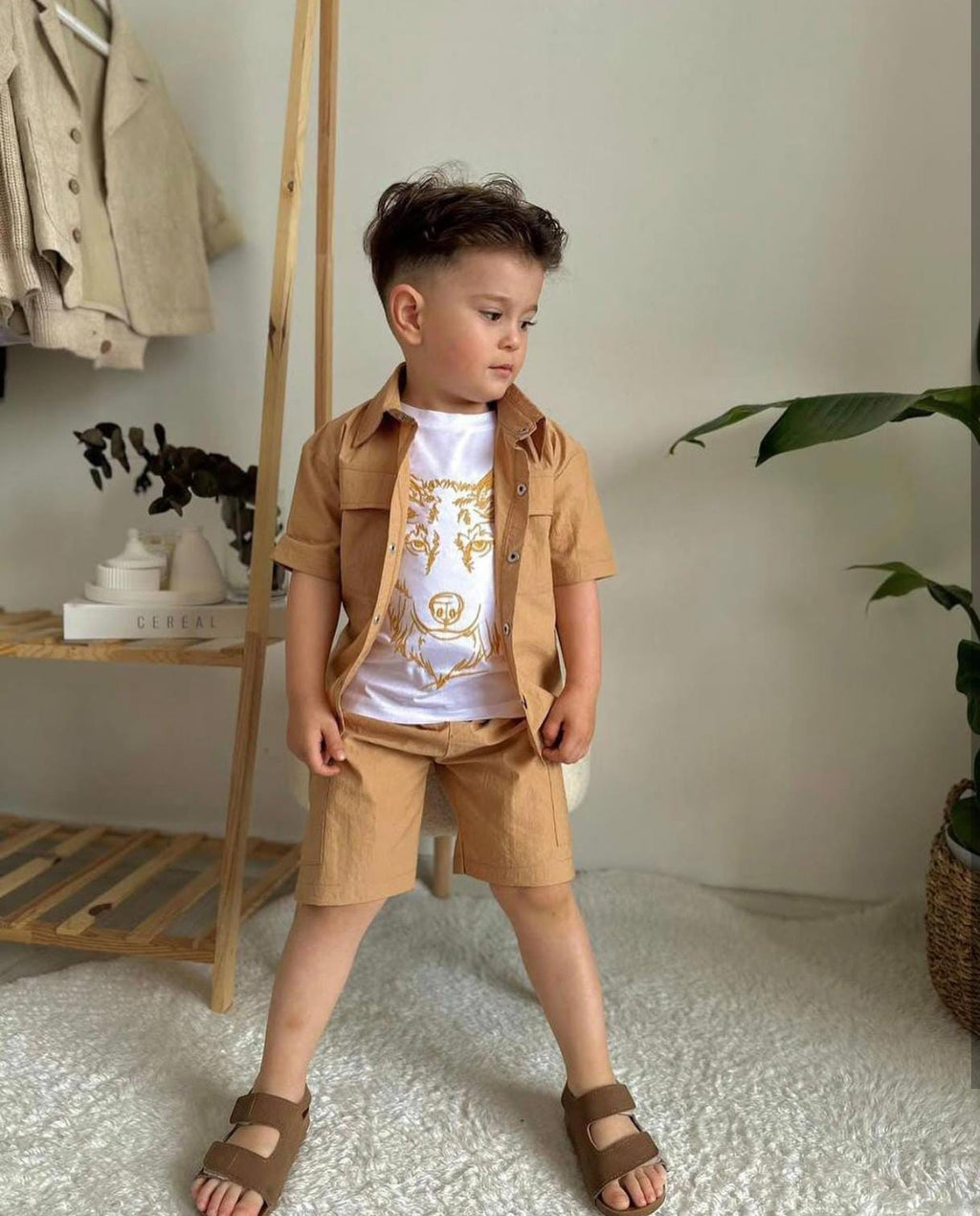 9174 KURT NAKIŞLI CEKETLİ 3'LÜ TAKIM  - Hardal / 2-3 Yaş