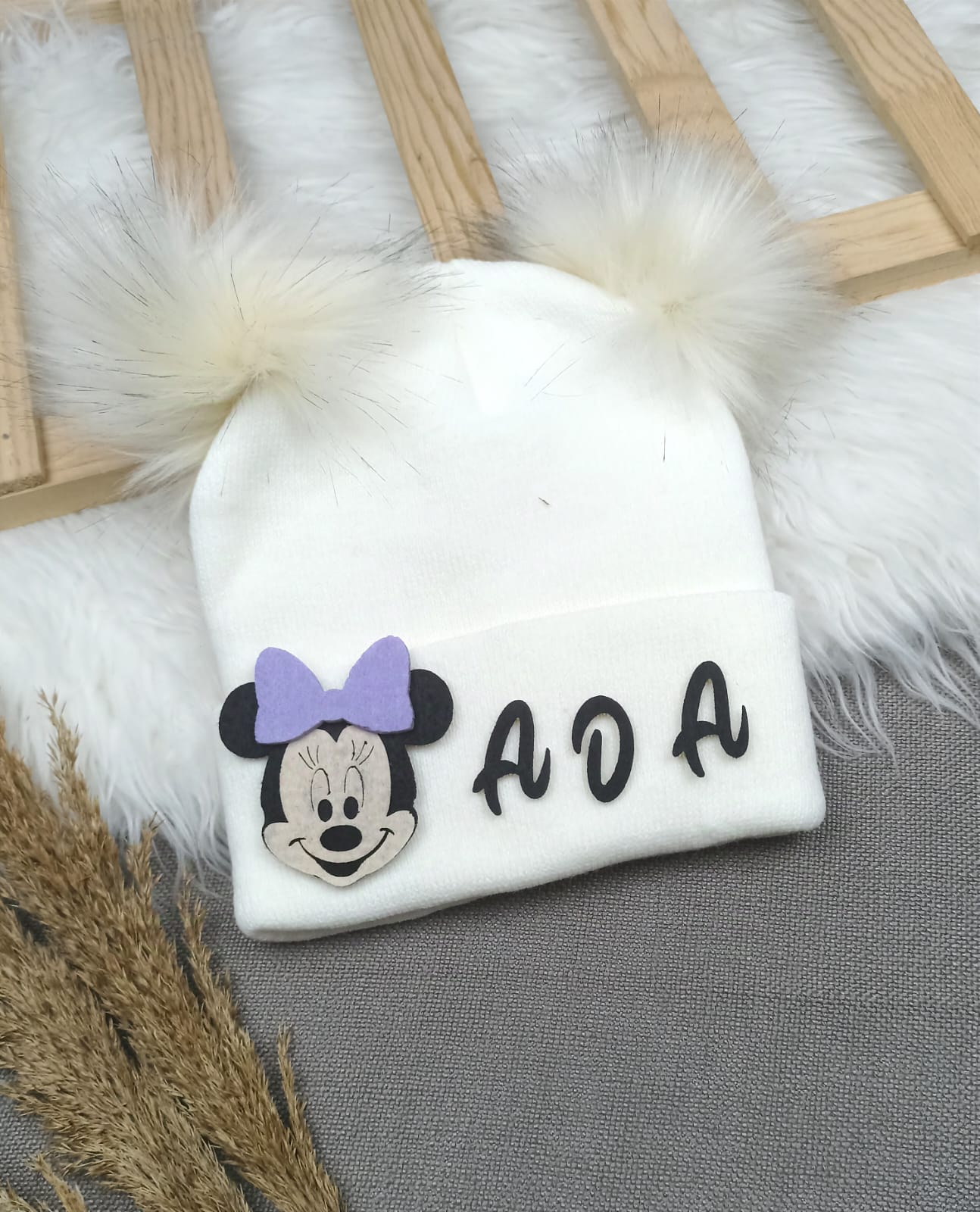 B0316 KREME KREM KIZ  İSME ÖZEL TRİKO BERE - 6