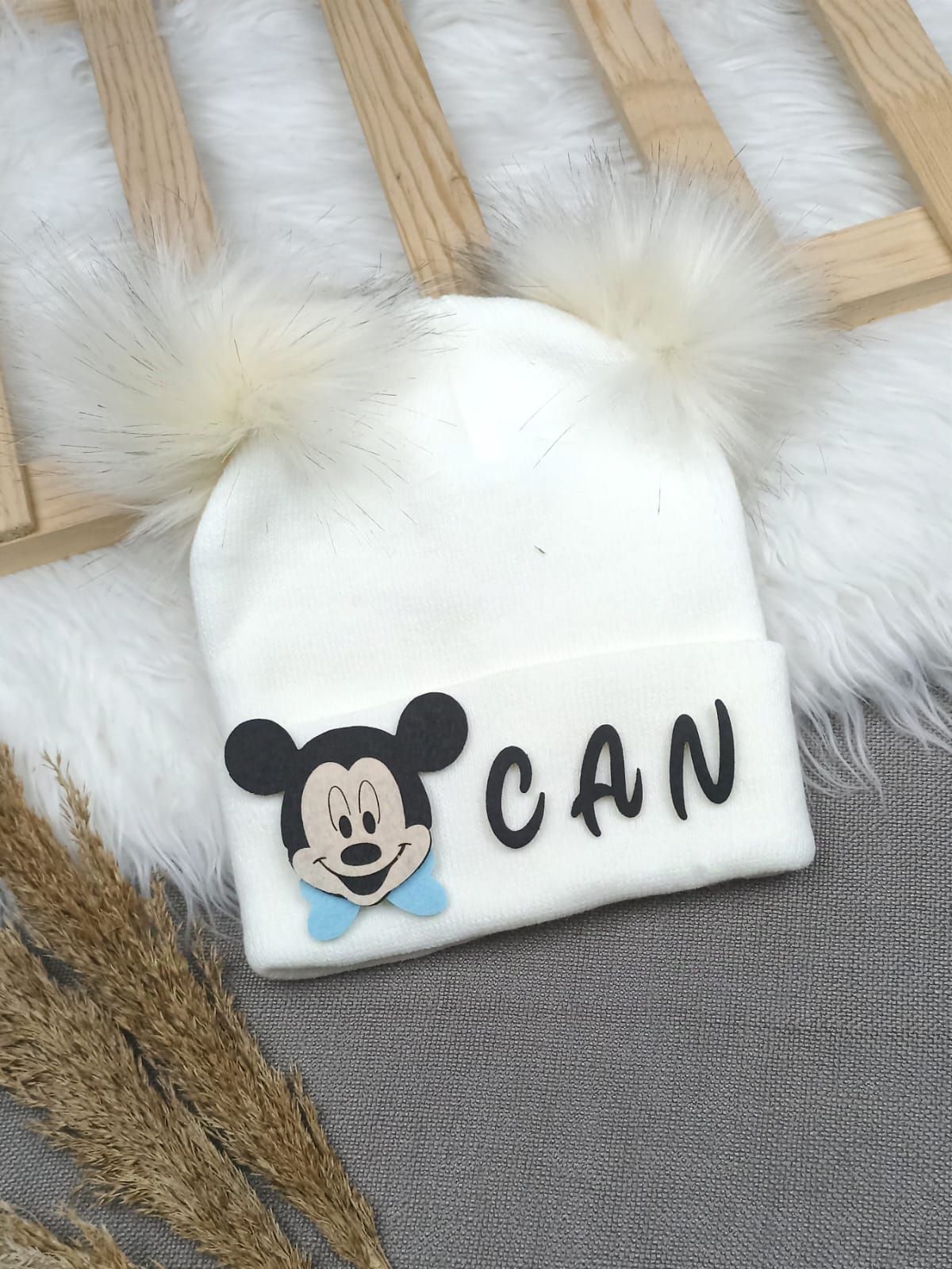 B0312 KREME KREM ERKEK  İSME ÖZEL TRİKO BERE - 4