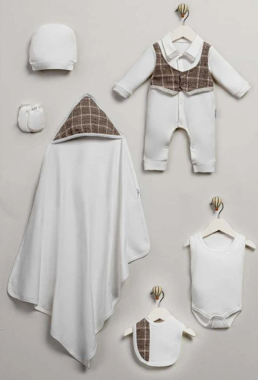 423923 KARE DESENLİ YELEKLİ 7'Lİ HASTANE ÇIKIŞI SETİ