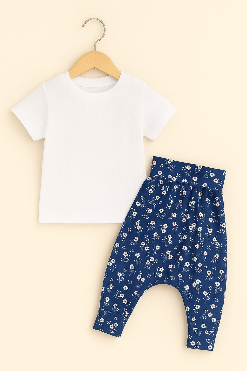 Kız Çocuk Çiçek Desen Rahat Kullanım Pamuk Şalvar Takım  - 1 Yaş