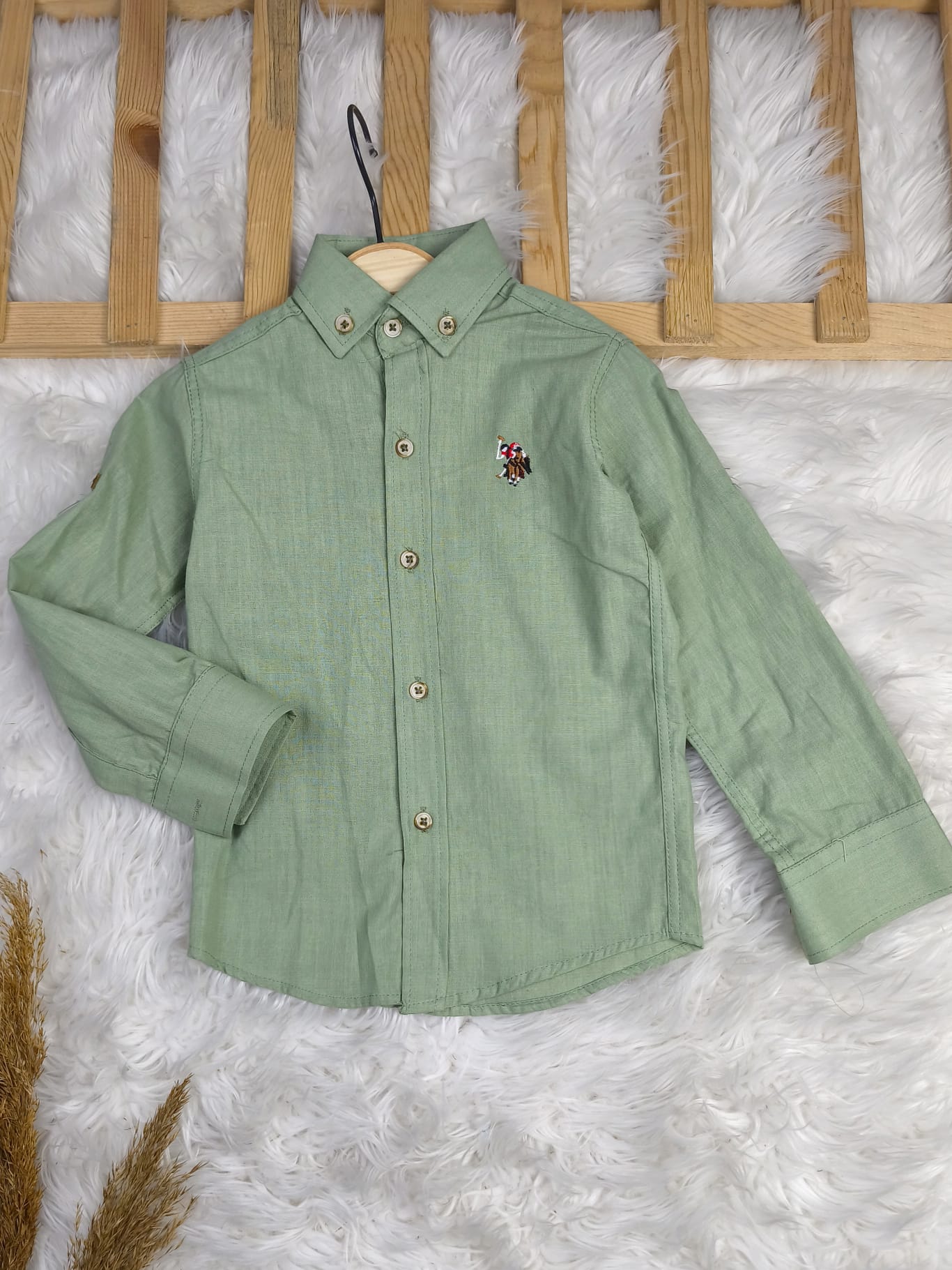 9109 US ARMALI KETEN GÖMLEK  - Yeşil / 1-2 yaş