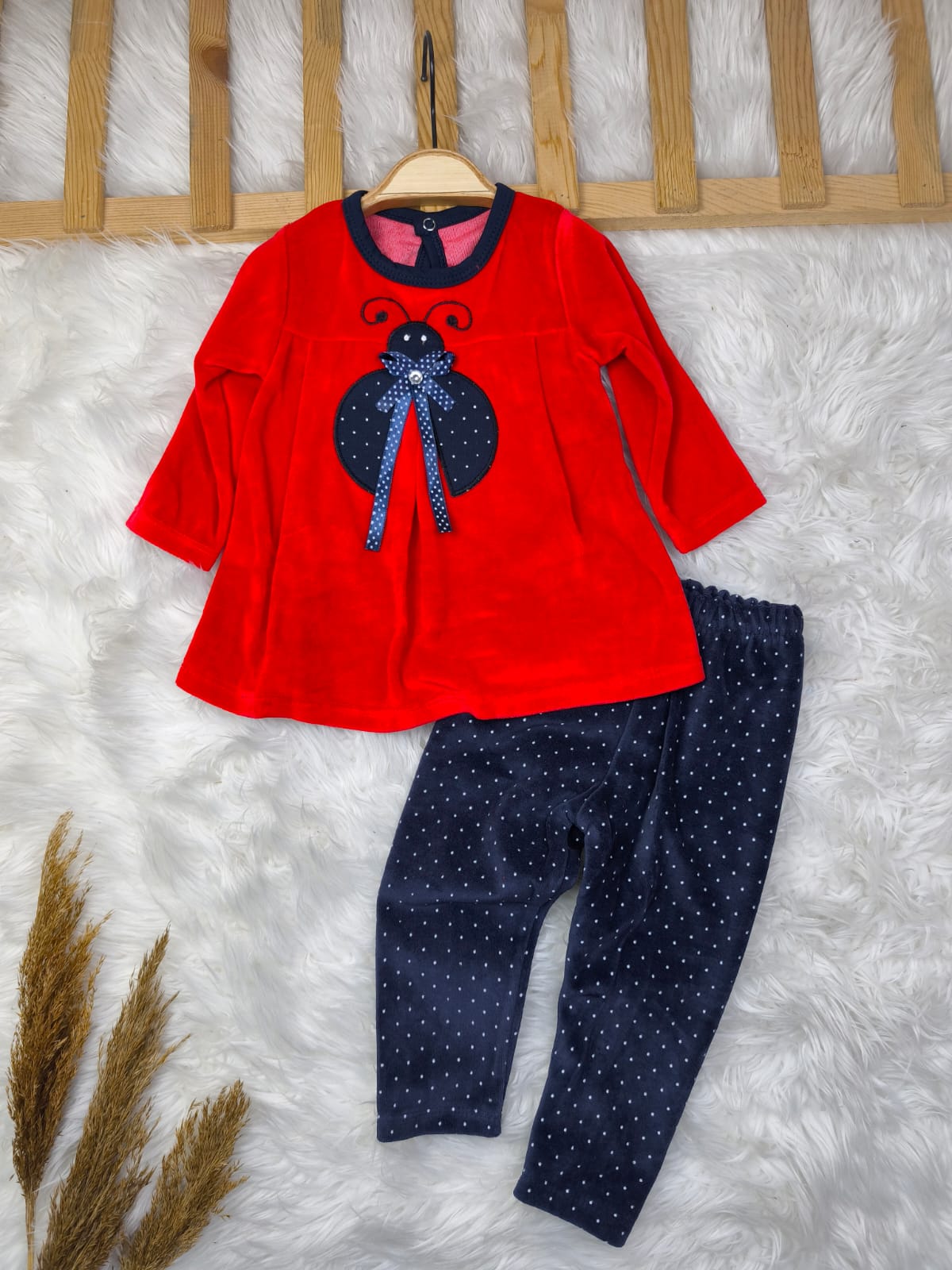 1924 UĞUR BÖCEĞİ KADİFE TAKIM  - Pembe / 18-24 Ay