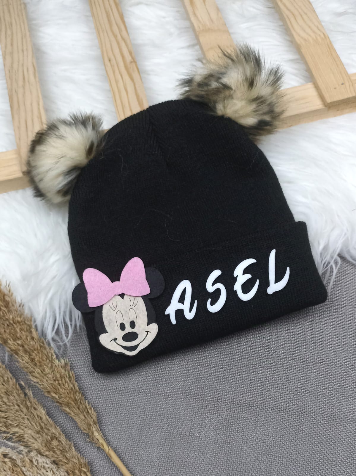 B0311 SİYAH NATUREL İSME ÖZEL TRİKO BERE  - 5