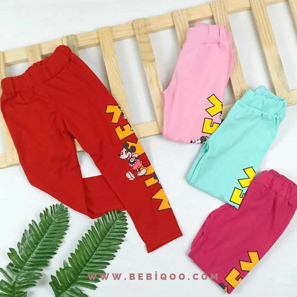 1050 MİCKEY YAZILI PENYE TAYT  - Kırmızı / 3-4 yaş