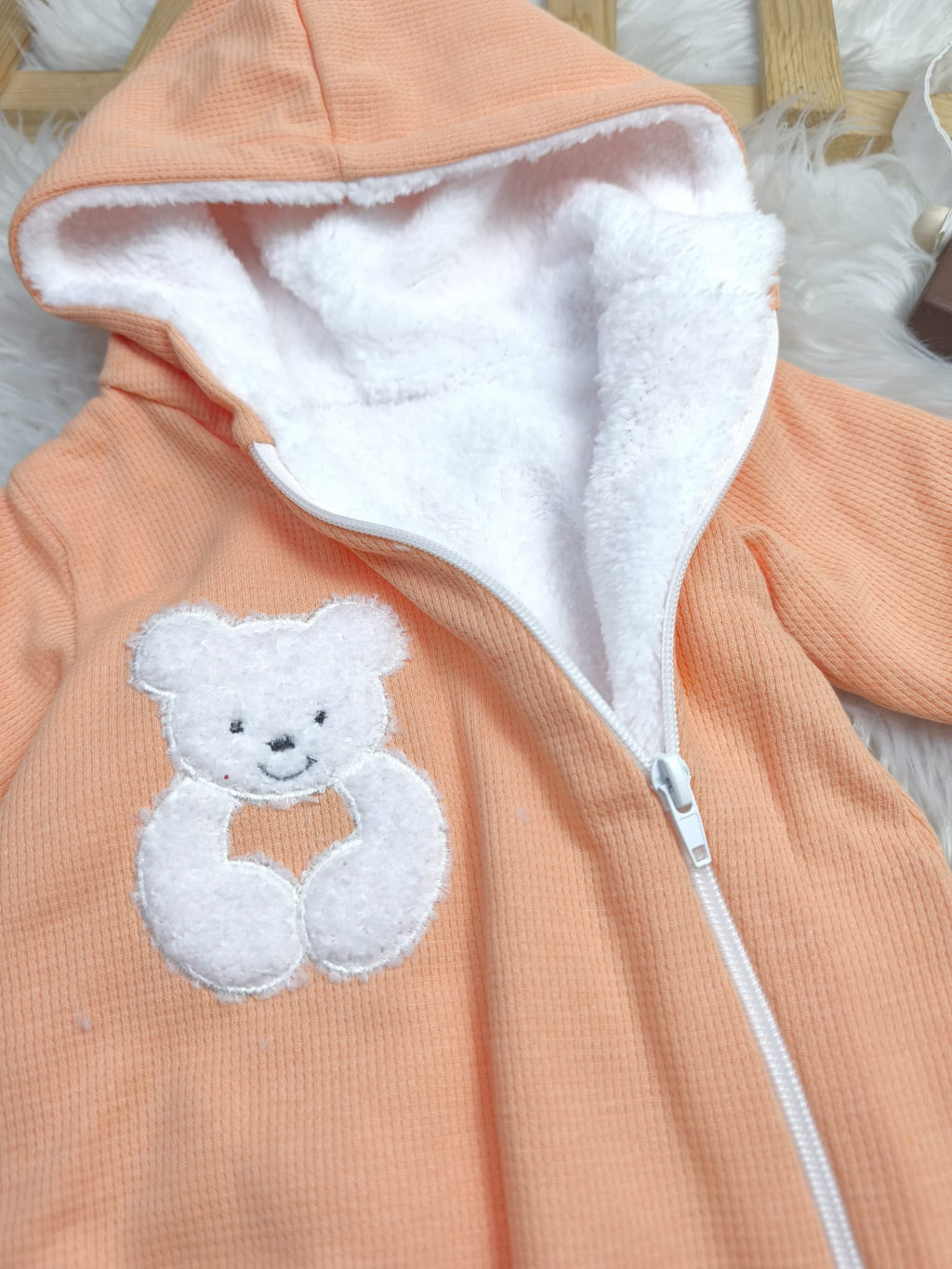 8104 YANDAN FERMUARLI KAPŞOLU KIŞLIK TULUM  - Somon / 6-9 Ay