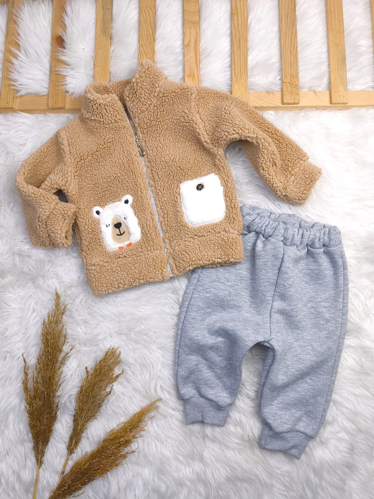 1880 AYICIK NAKIŞLI FERMUARLI WELSOFT KIŞLIK TAKIM  - Yeşil / 9-12 Ay