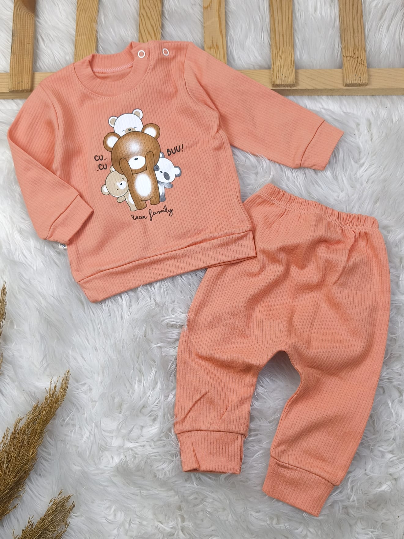 1920 SEVİMLİK AYICIKLAR PENYE TAKIM  - Kiremit / 3-6 Ay