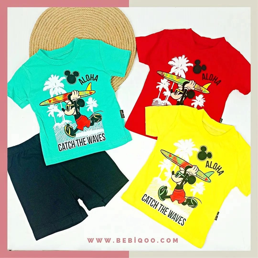 ALOHA MİCKEY BASKILI ŞORTLU TAKIM - Yeşil / 24