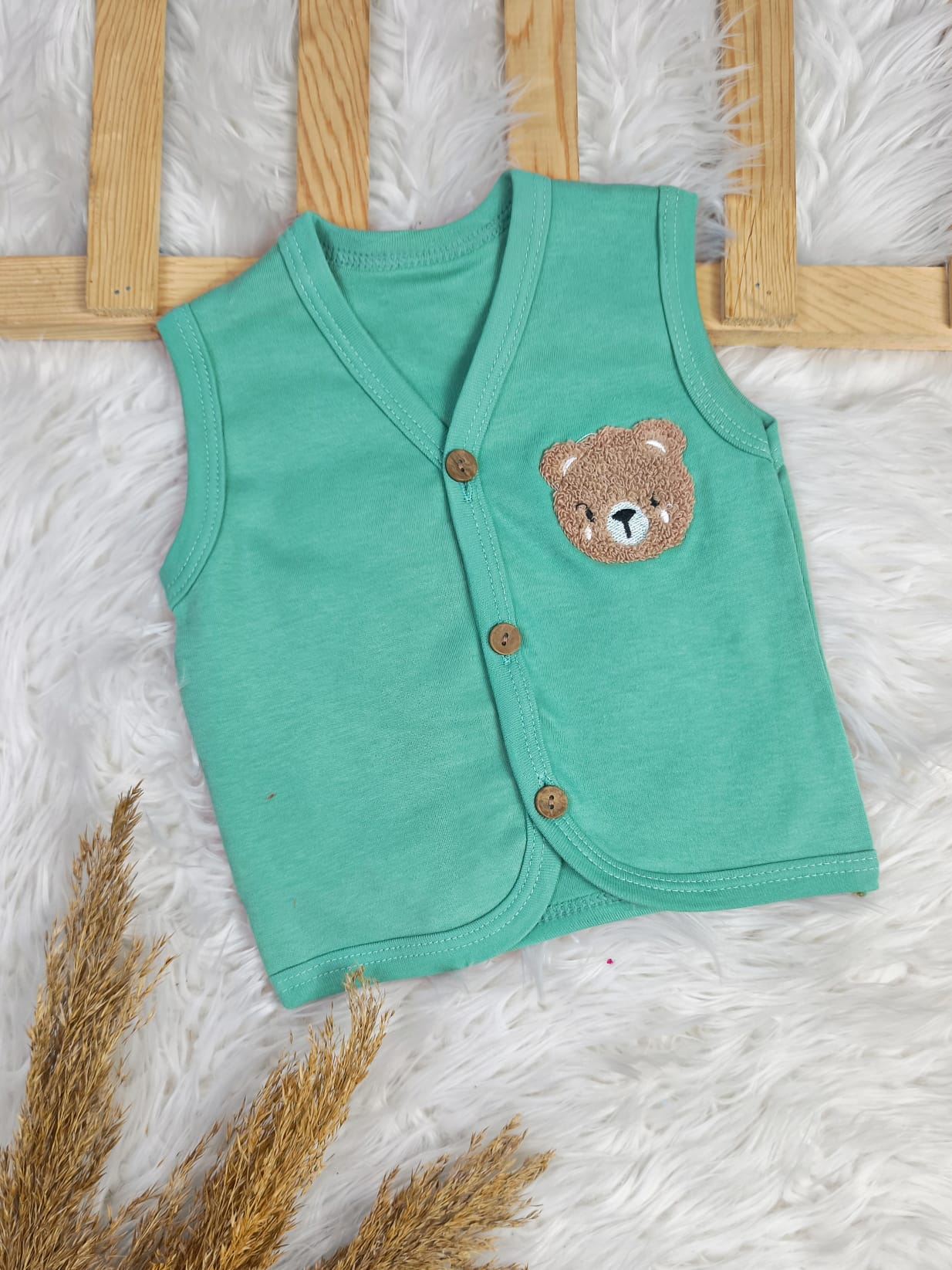 2573 AYICIK PUNCH NAKIŞLI PENYE YELEK  - Yeşil / 6-9 Ay