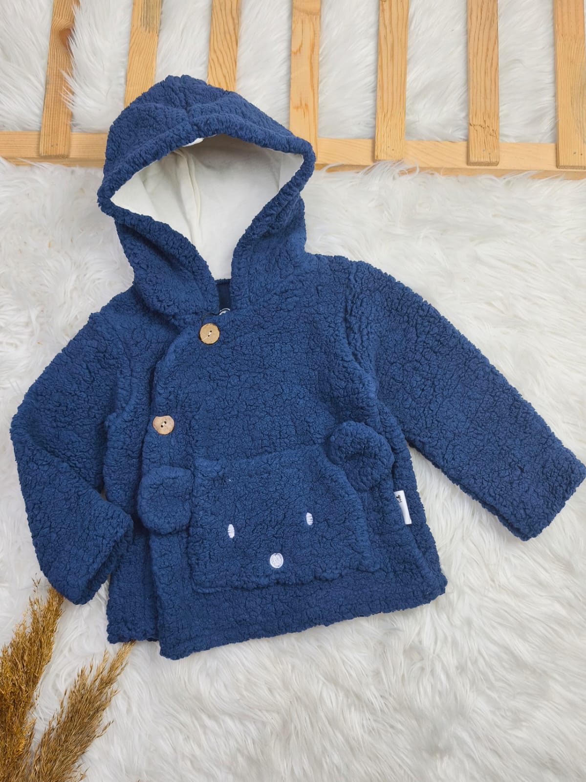 2588 AYICIK CEPLİ KULAKLI KUZU WELSOFT MONT  - Lacivert / 1 Yaş