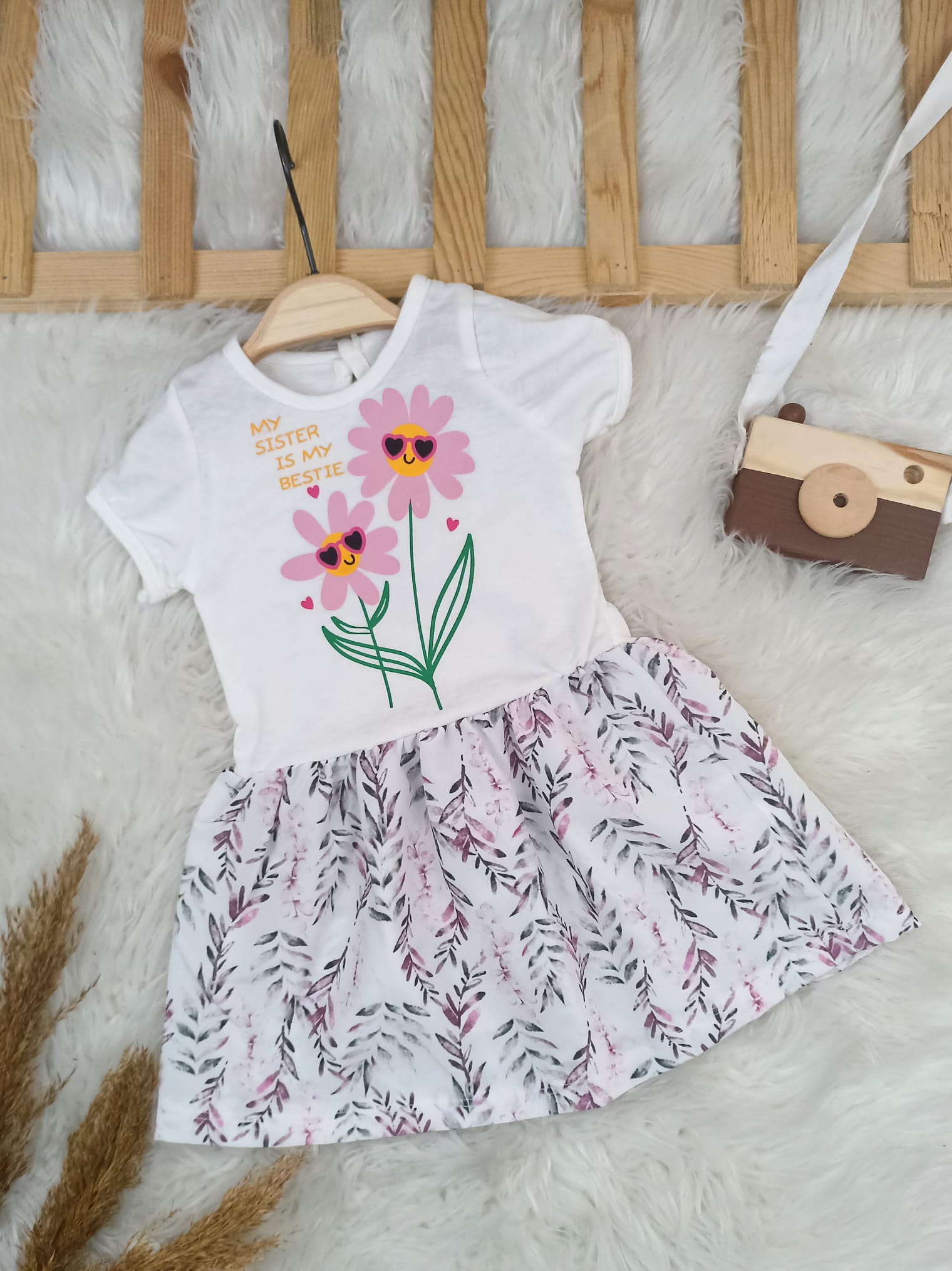 4447 ÇİÇEK DESEN PENYE ELBİSE  - Yeşil / 18-24 Ay