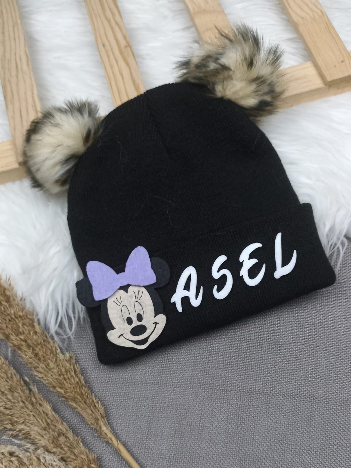 B0311 SİYAH NATUREL İSME ÖZEL TRİKO BERE  - 6